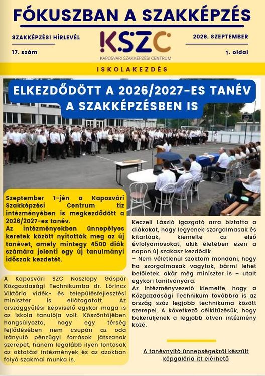 Megjelent a Fókuszban a szakképzés szeptemberi száma