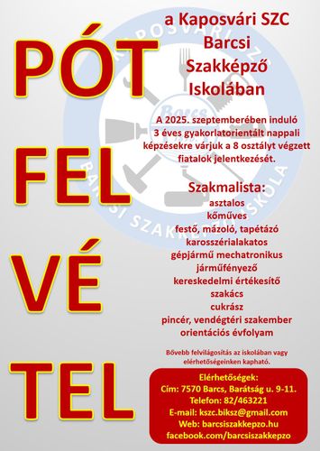 Rendkívüli felvételi eljárás a 2025-2026-os tanévre