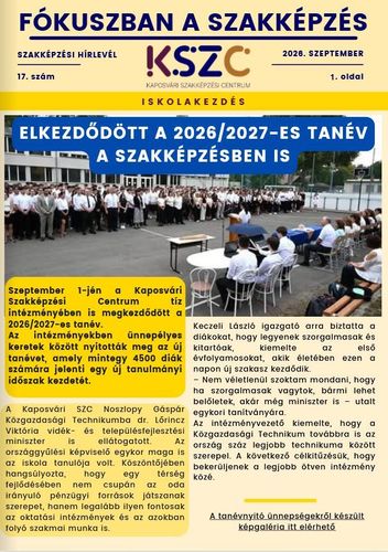 Megjelent a Fókuszban a szakképzés szeptemberi száma